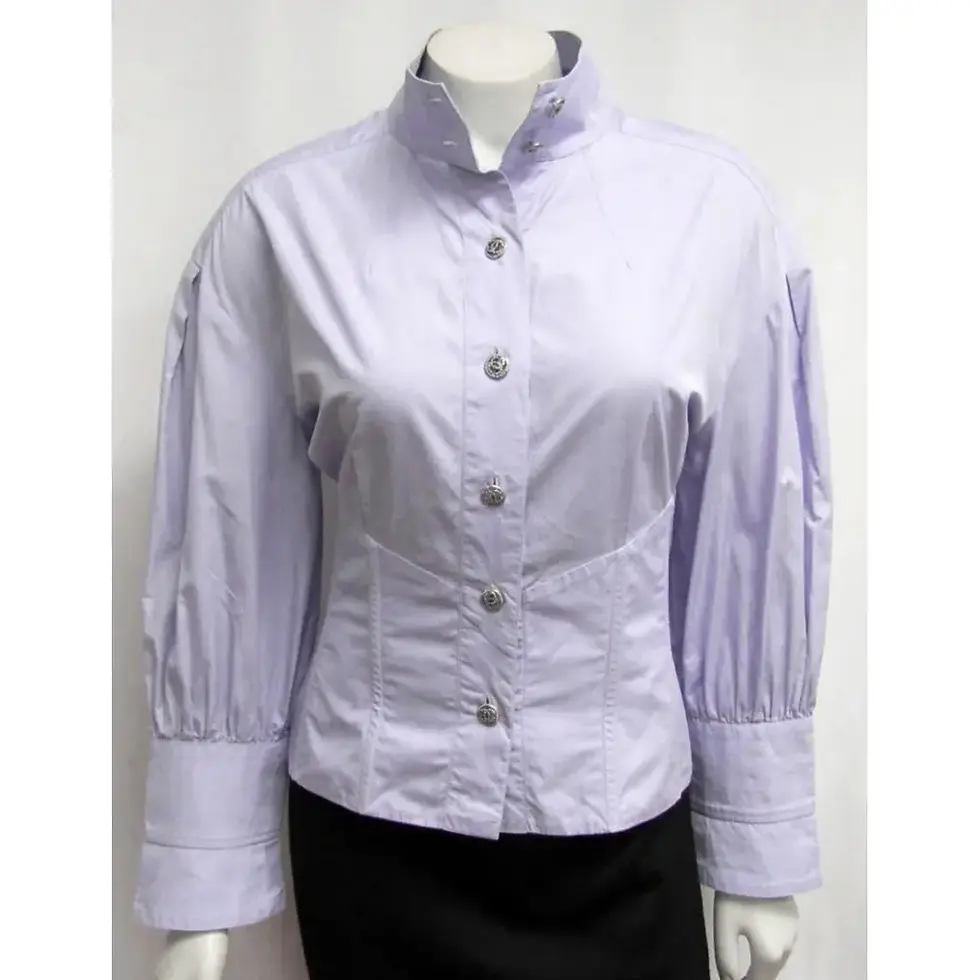 Hình thu nhỏ: CHANEL Cotton Button Up Top Blouse 40 Purple CC Logo Spring 2008