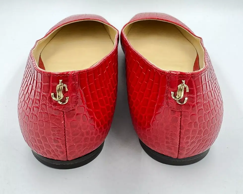 Thumbnail: JIMMY CHOO Mirele Crocodile Embossed Leather Ballet Flats 38.5 Red Square Toe
