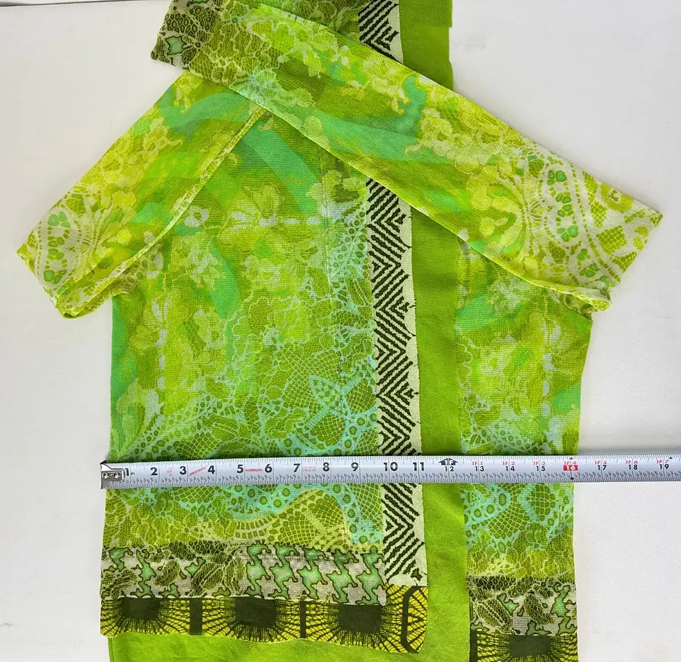 Thumbnail: FUZZI Green Multi Pattern Open Ruffle Cardigan Blouse XS Italy Mesh Tie Waist