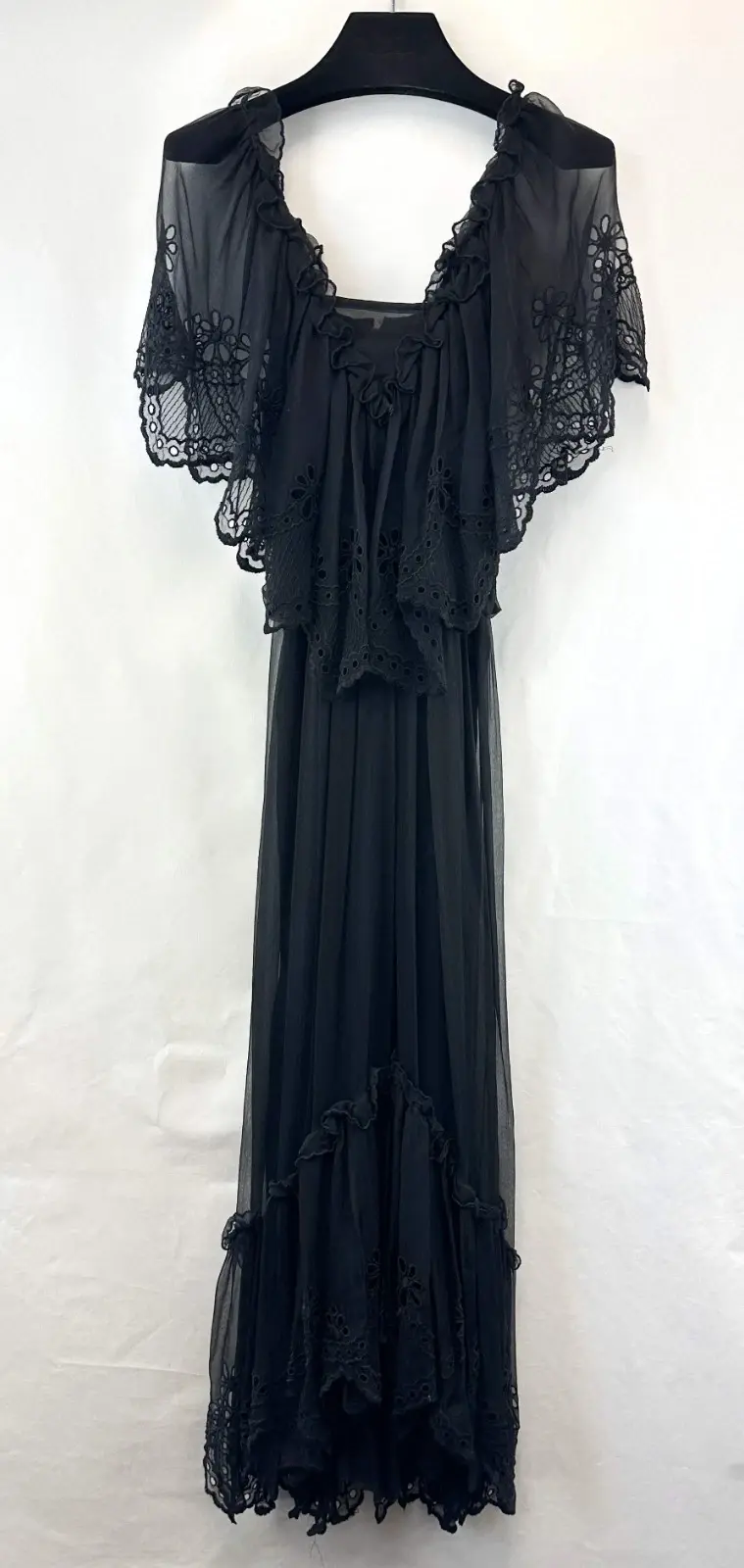 Miniatura: JACQUELINE BELL Maxi Dress Scarf 40 Small Black Eyelet Details Sheer