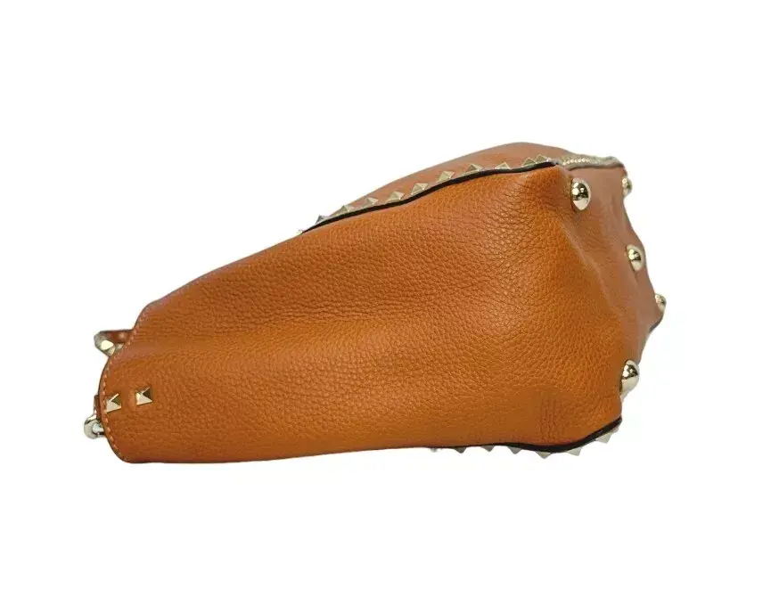 Hình thu nhỏ: VALENTINO GARAVANI Rockstud Leather Shopper Tote Bag Medium Brown Gold Studded