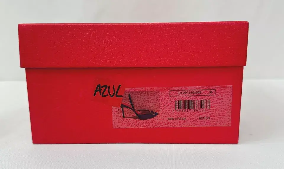 Miniatura: CAROLINA HERRERA Slingback 80 Mesh Pumps 36 5.5 Blue Gold Pointed Logo Initials