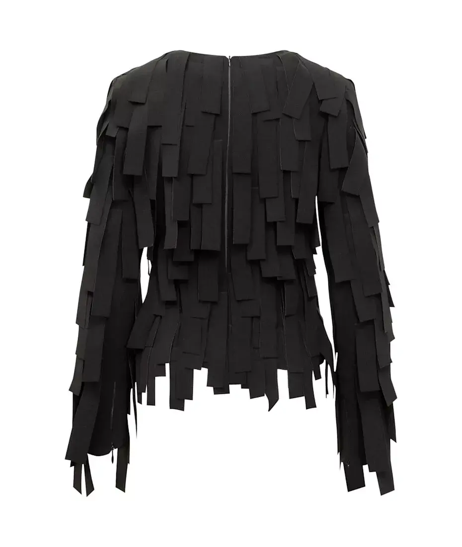 Thumbnail: A.W.A.K.E MODE Crepe Multi Rectangle Long Sleeve Top 46 Black Fringe RARE