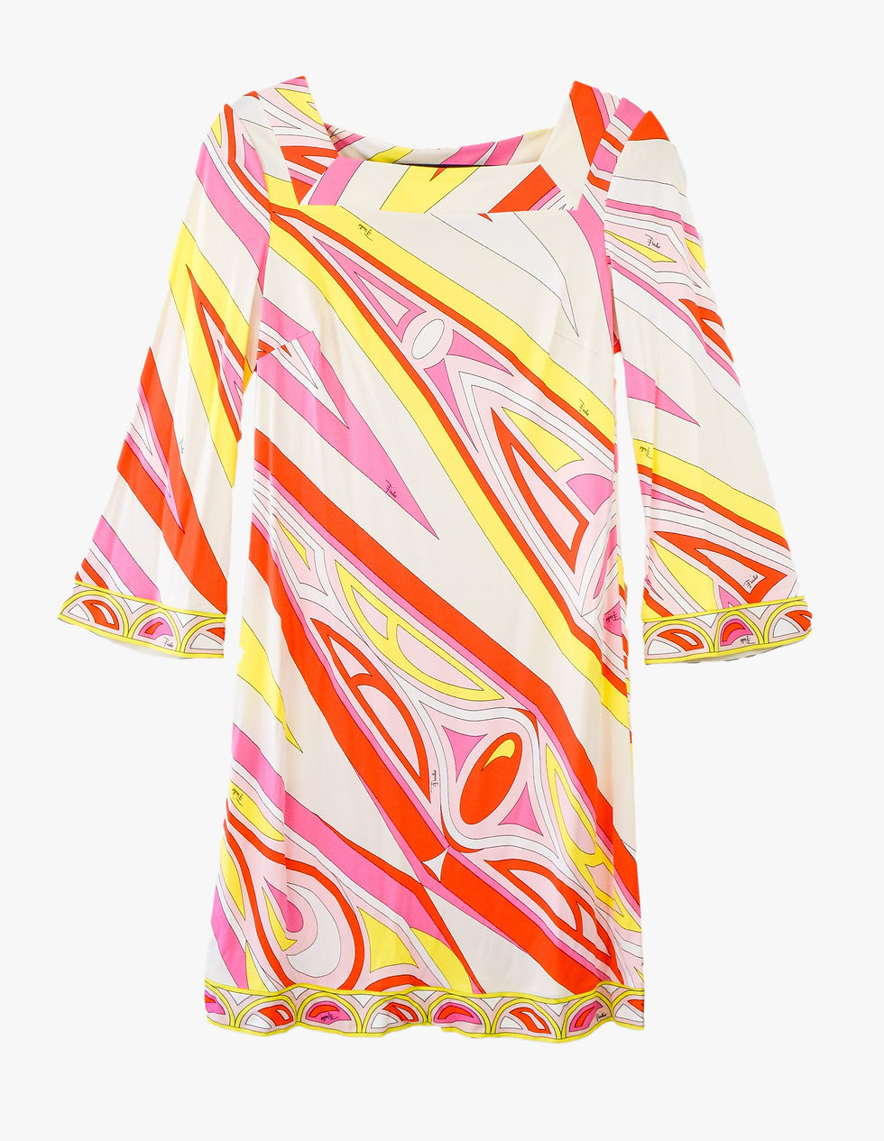 Hình thu nhỏ: EMILIO PUCCI Jersey Dress 42 8 Multicolor Printed Square Neckline 3/4 Sleeve