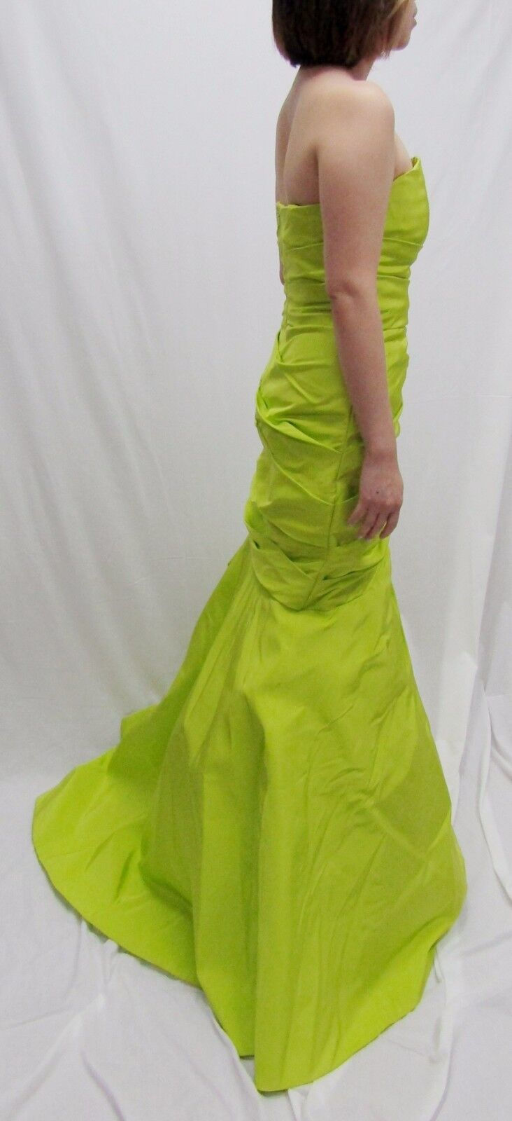 Miniatura: MONIQUE LHUILLIER Lime Green Silk Strapless Trumpet Evening Gown Dress 0 2 XS