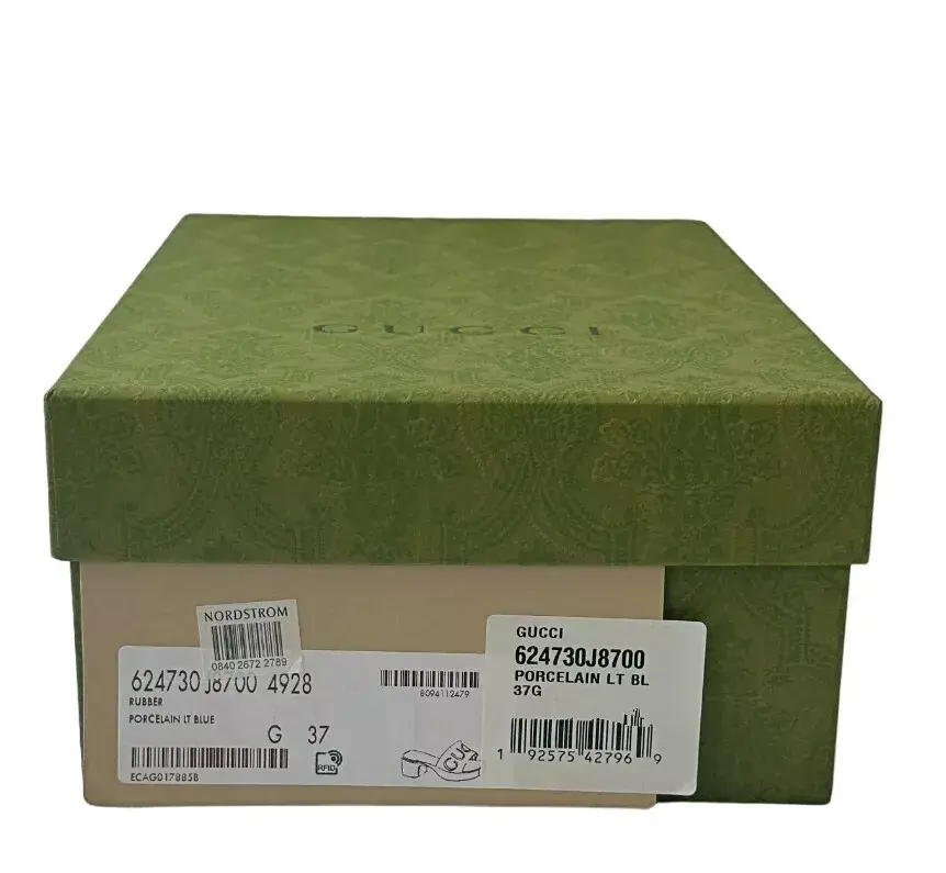 縮圖：GUCCI Women's Block Heel Platform Sandals Light Blue Rubber 37 7 Logo Slide