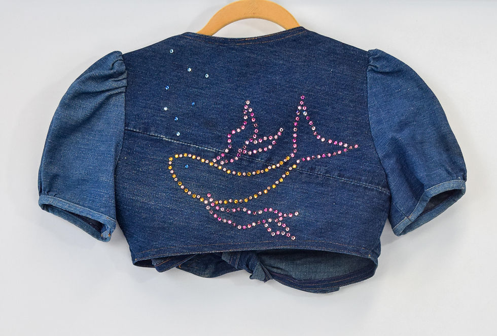 Miniatura: LOVE MELODYSabatasso 1970 Denim Shrug Bolero Multicolor Fish Rhinestones