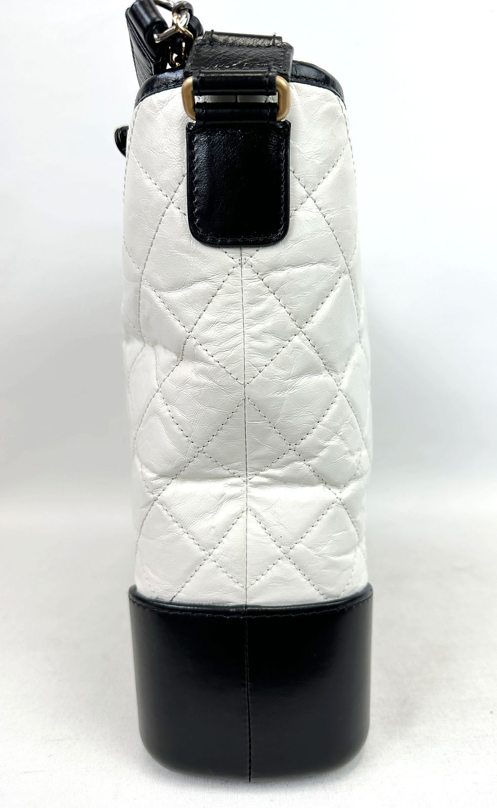 Thumbnail: CHANEL White Black Quilted Aged Calfskin Medium Gabrielle Hobo Bag