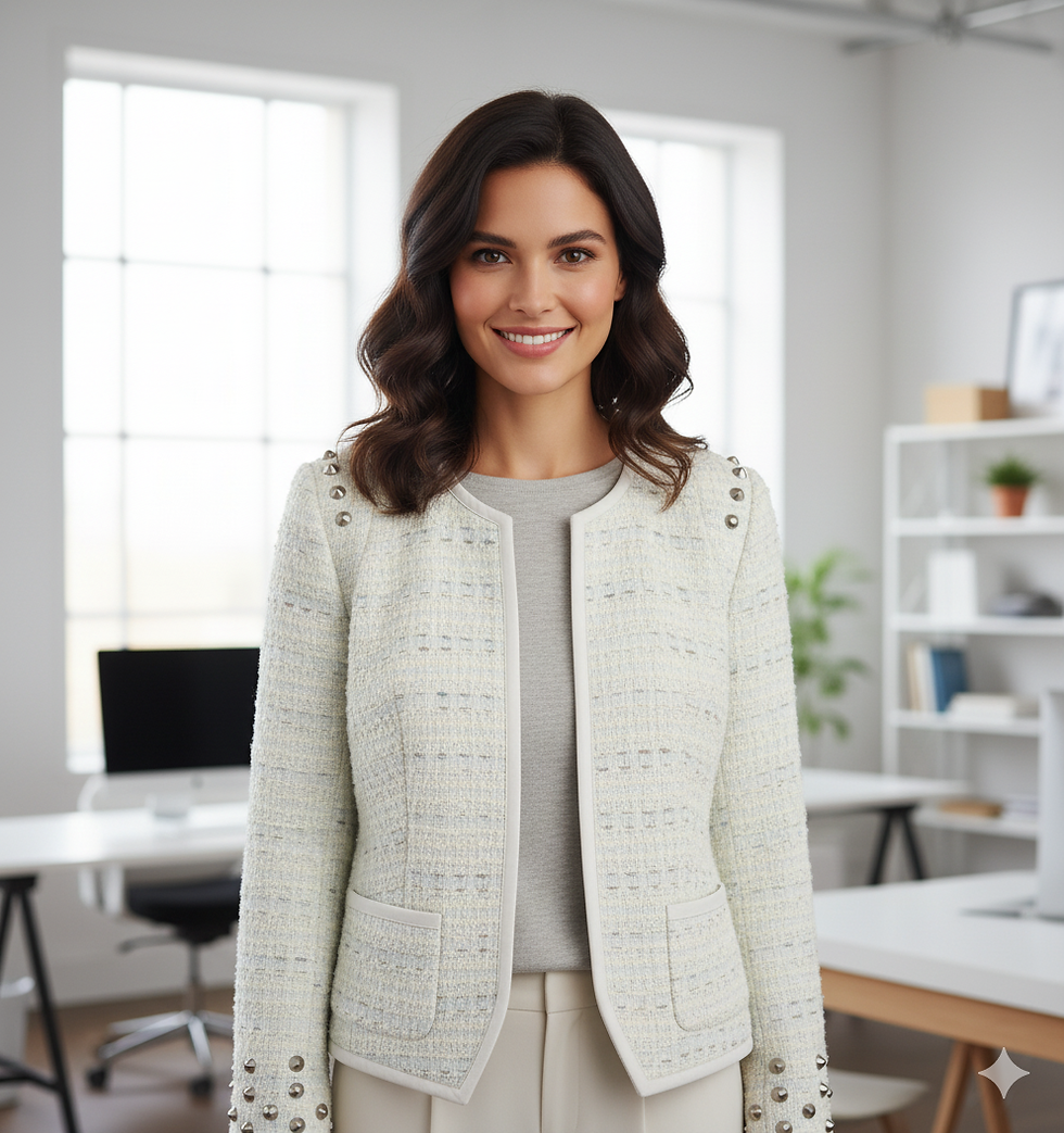 BARBARA BUI Mint Blue Tweed Leather Trim Studded Cotton Blend Jacket 42 10 M