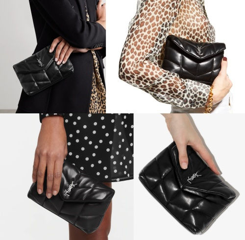 Thumbnail: SAINT LAURENT Black Loulou Puffer Small Pouch Chevron Quilted Clutch Bag