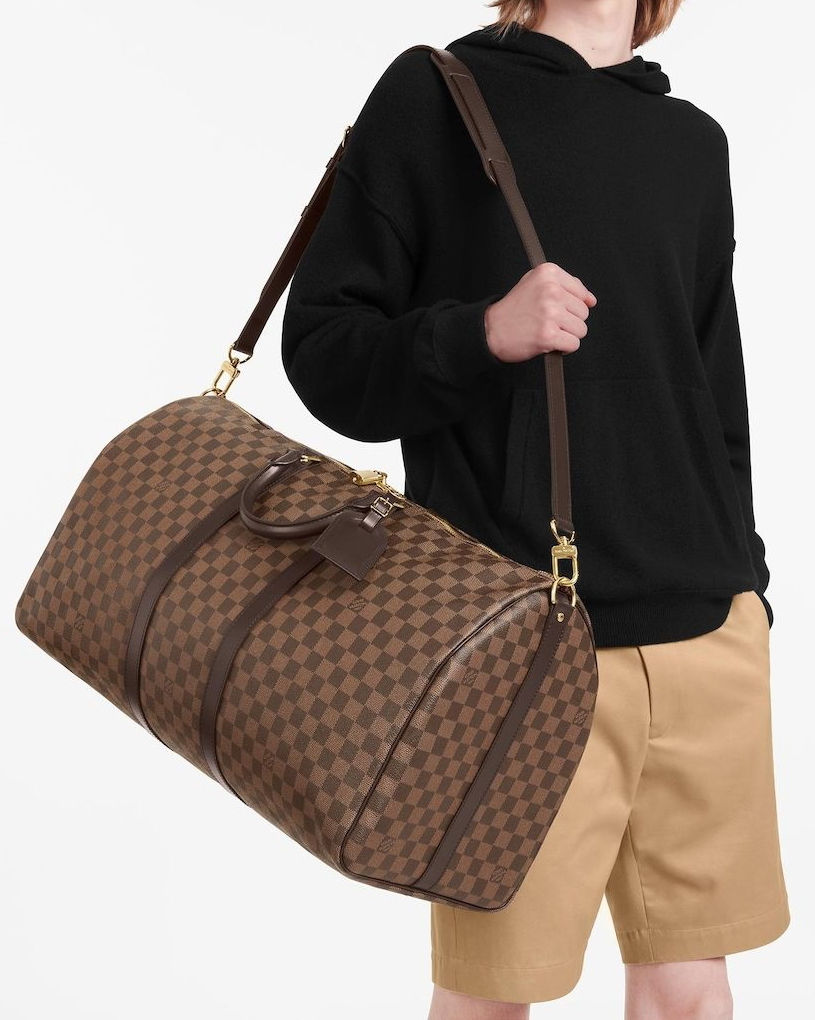 Miniatura: LOUIS VUITTON Brown Damier Ebene Canvas Keepall Bandouliere Travel Duffle Bag 55