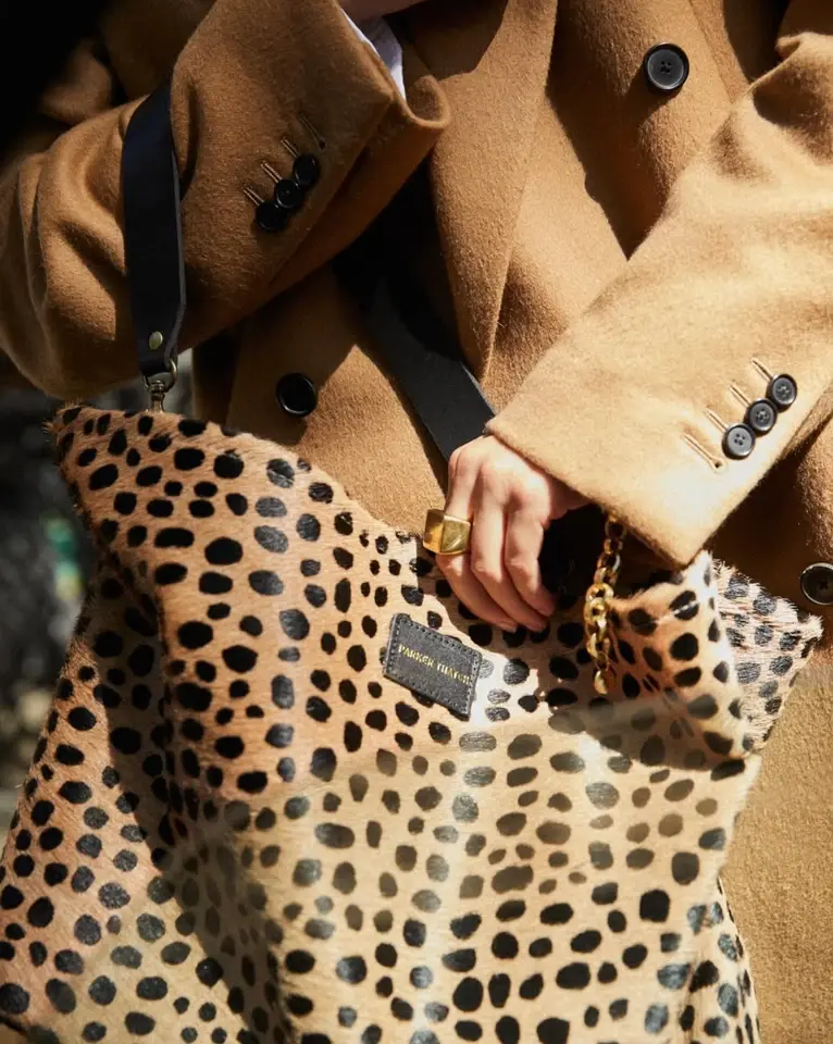 Hình thu nhỏ: NEW PARKER THATCH Leopard Hair Jane Leather Tote Shoulder Bag Large Brown Black