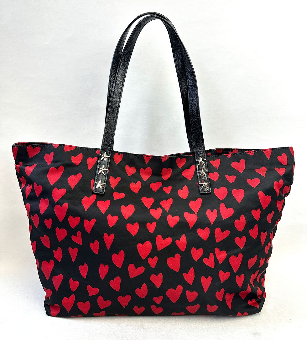 Miniatura: RED VALENTINO Red Heart Print Studded Black Leather Strap Tote Bag Scarf Set