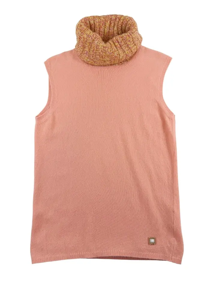 Thumbnail: Vintage CHANEL Cashmere Knit Sweater Top 40 Peach Multi Turtleneck F/W 2001