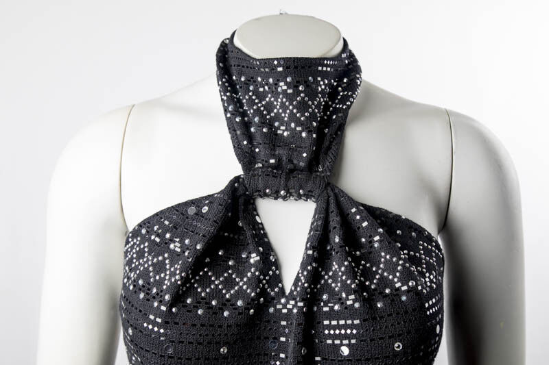 Thumbnail: ST. JOHN COUTURE Black Silver Evening Halter Top Rhinestones Medium