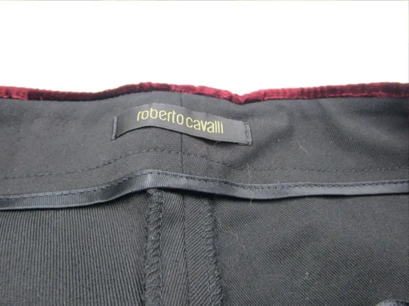 Thumbnail: ROBERTO CAVALLI Wool Blend Pants 44 Black Burgundy Velvet Jacquard Trim 8