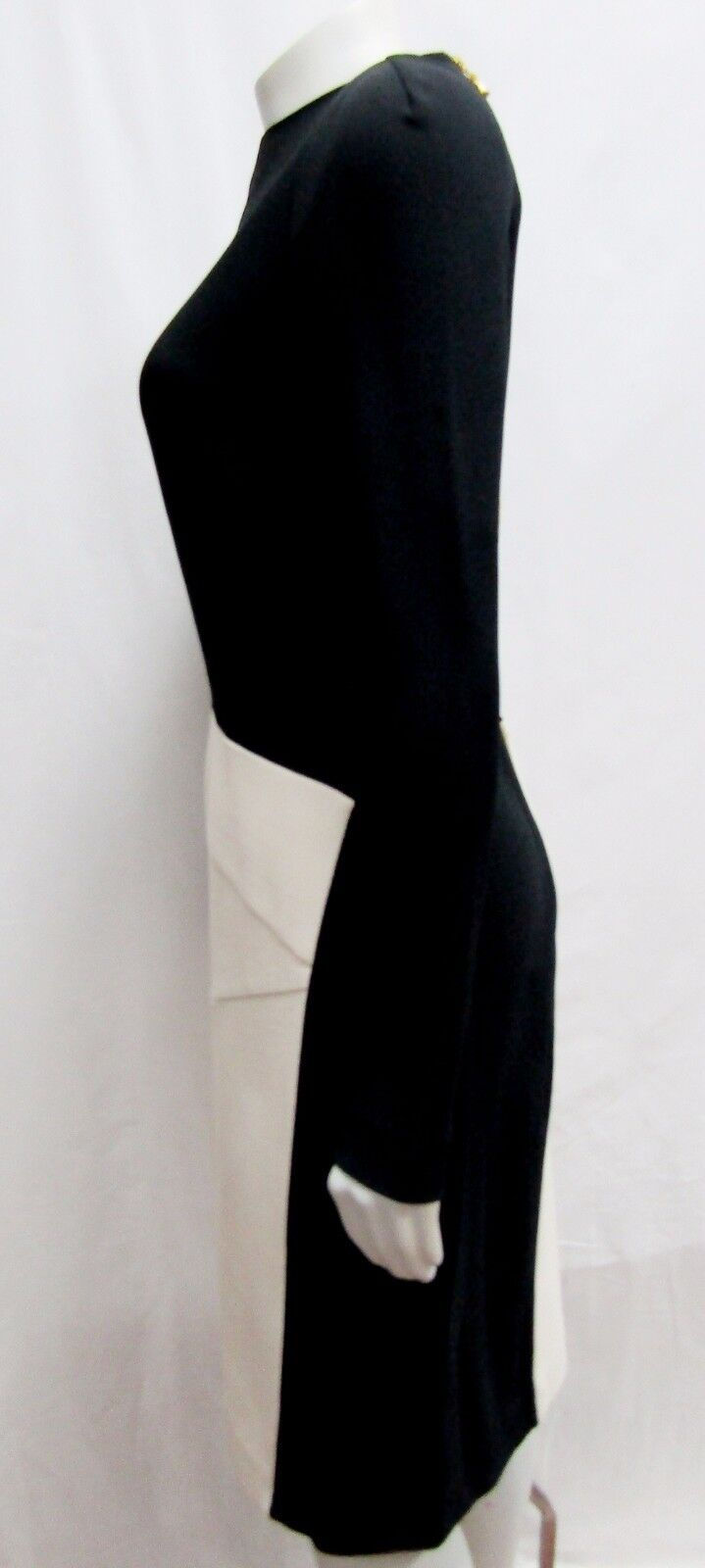Thumbnail: NEW ROLAND MOURET 8 Cream Black Two Tone Sheath Dress Asymmetric Color Block