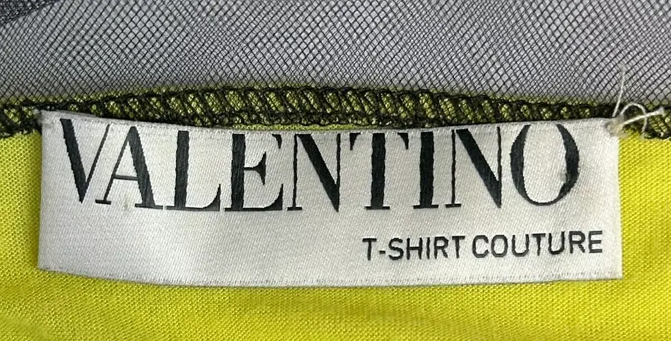 Miniatura: VALENTINO T-shirt Couture Mesh Top 6 Lime Green Black 3D Flowers Sequin Beaded