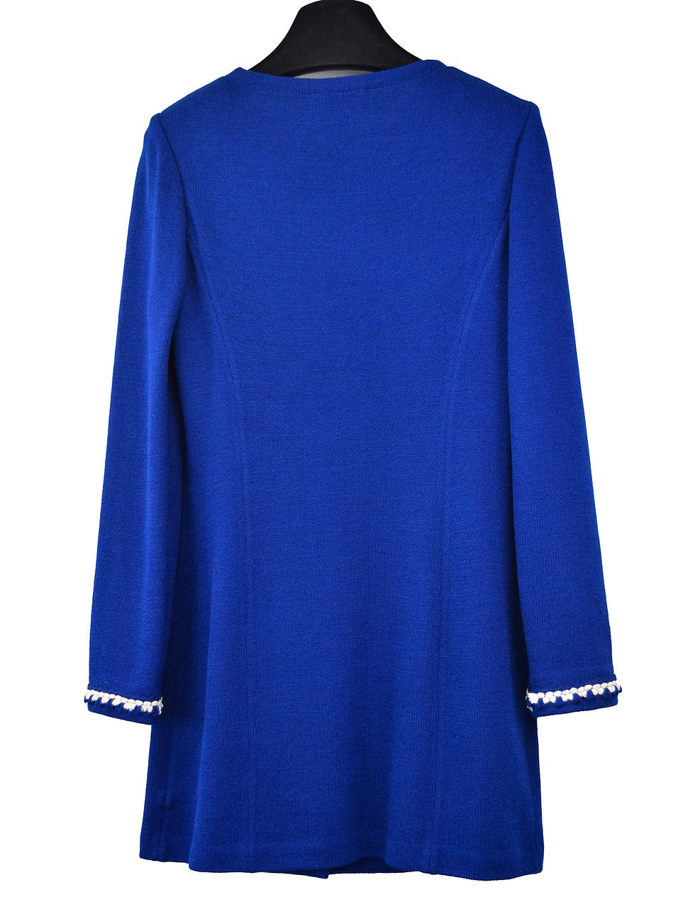 Miniatura: ST. JOHN Knit Long Jacket 6 Royal Blue Polka Dot Flower Brooch Pin