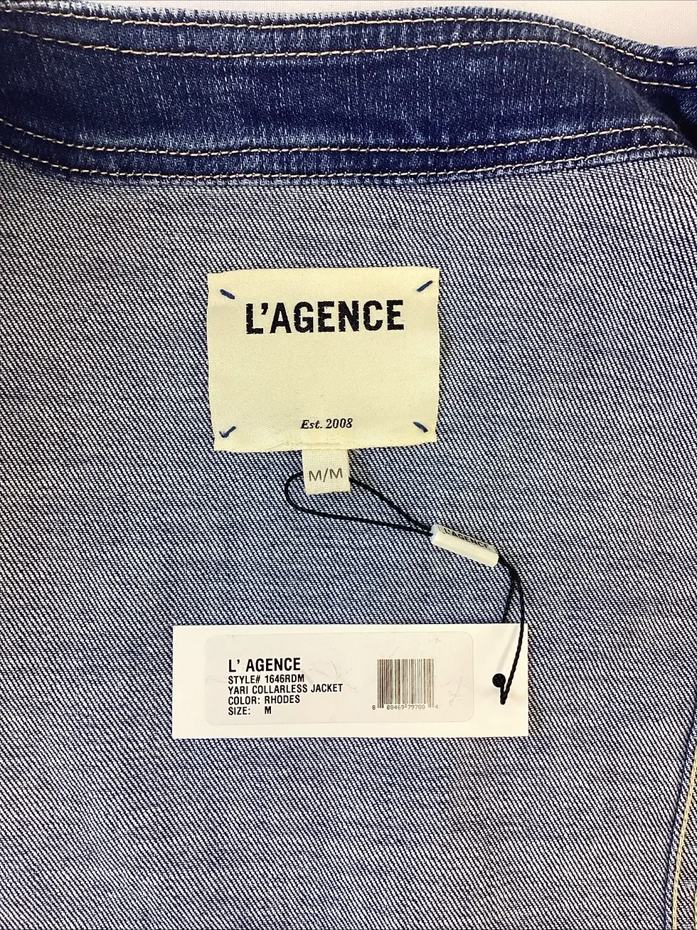 Thumbnail: L'AGENCE Yari Collarless Denim Jacket Medium Rhodes Blue Buttons Pockets