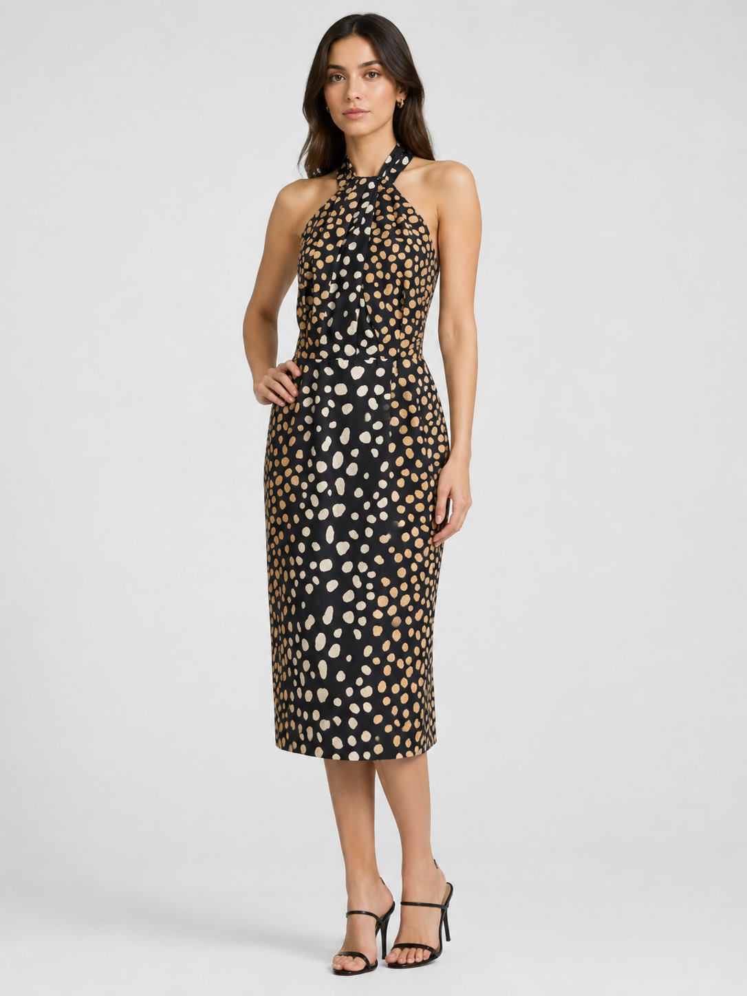 CHRISTIAN DIOR Halter Neck Polka Dot Dress 10 US Black Multi Spring 2009