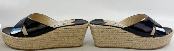 Miniatura: JIMMY CHOO Paisley Patent Leather Espadrille Wedges 38 8 US Black Open Toe