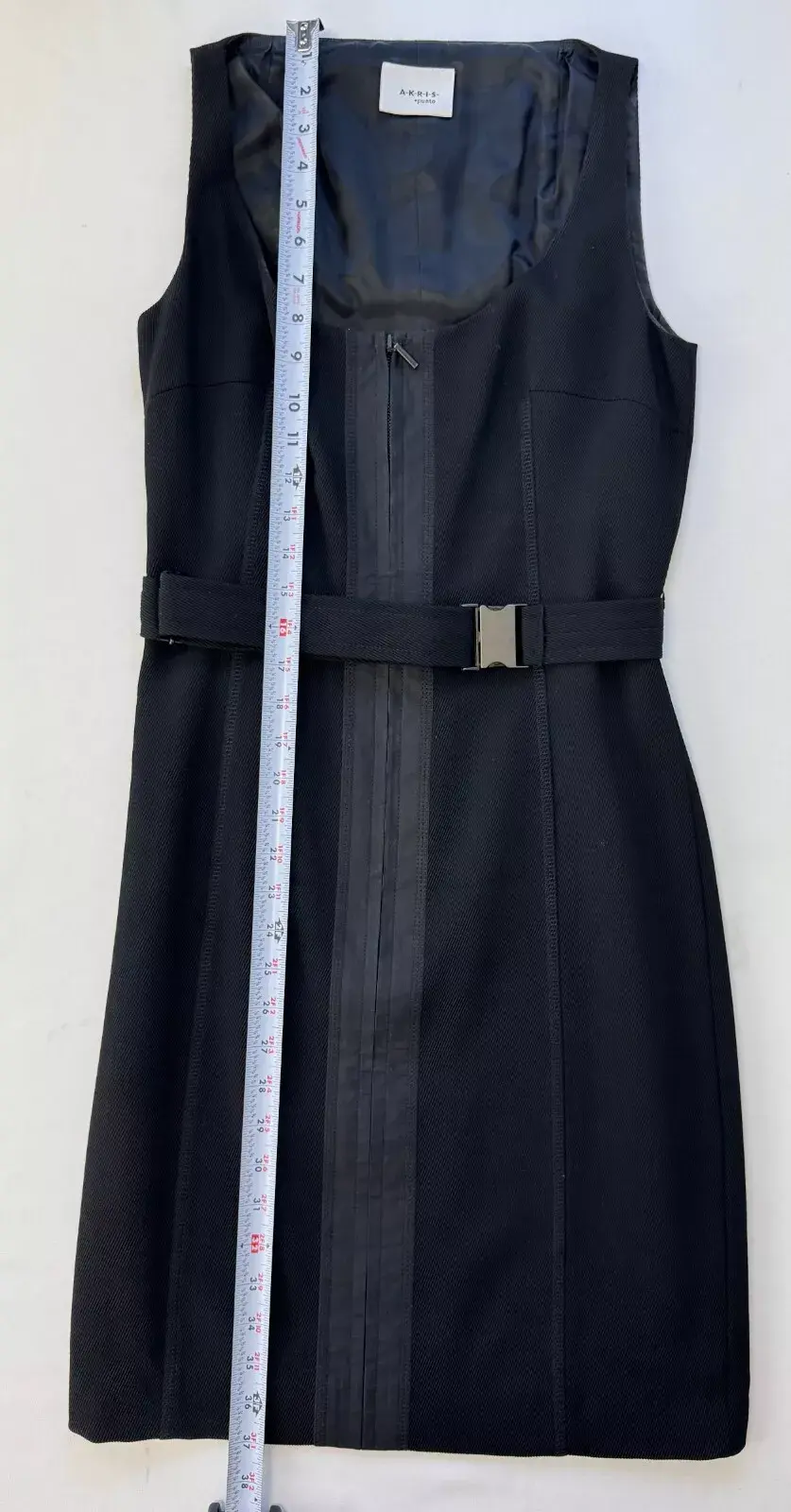 Hình thu nhỏ: AKRIS PUNTO Black Striped Textured Short Sleeve 6 Front Zip Belt Dress S Buckle