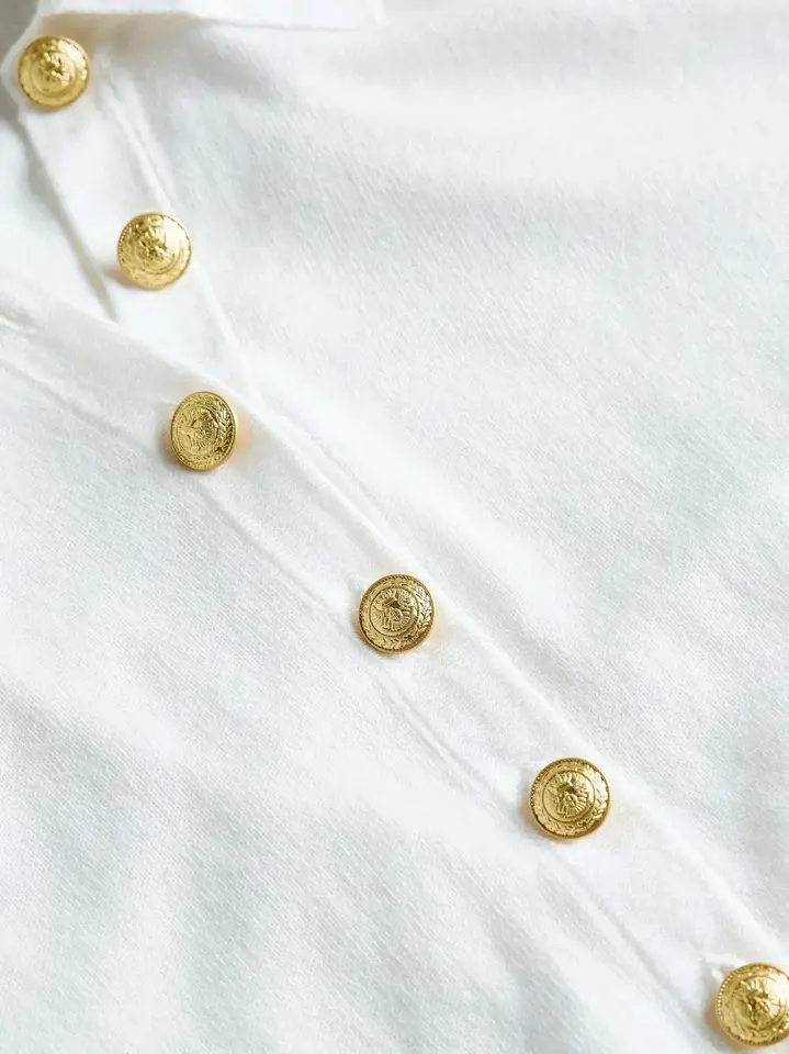 Miniatura: L'AGENCE Sterling Long Sleeve Knit Sweater Medium White Gold Buttons Collared M