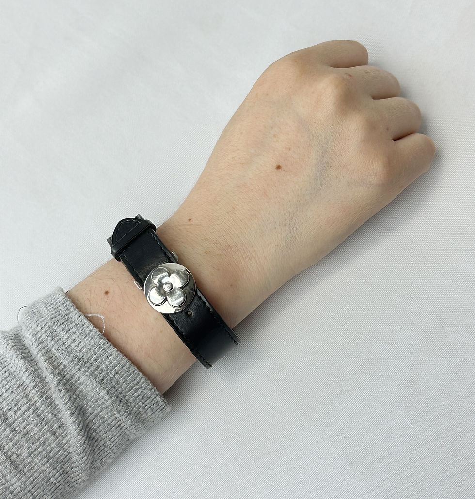 縮圖：LOUIS VUITTON Good Luck Monogram Leather Bracelet Black Silver 17 M64447 RARE