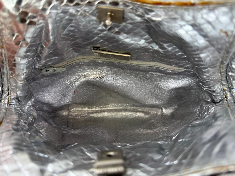 Miniatura: JUDITH LEIBER Snakeskin Leather Shoulder Bag Small Silver Two-Tone Chain