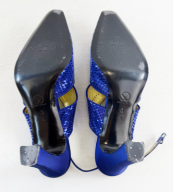縮圖：ST. JOHN Sequin Saphire 9.5 Sling Back Satin Paillettes Block Heel Shoes