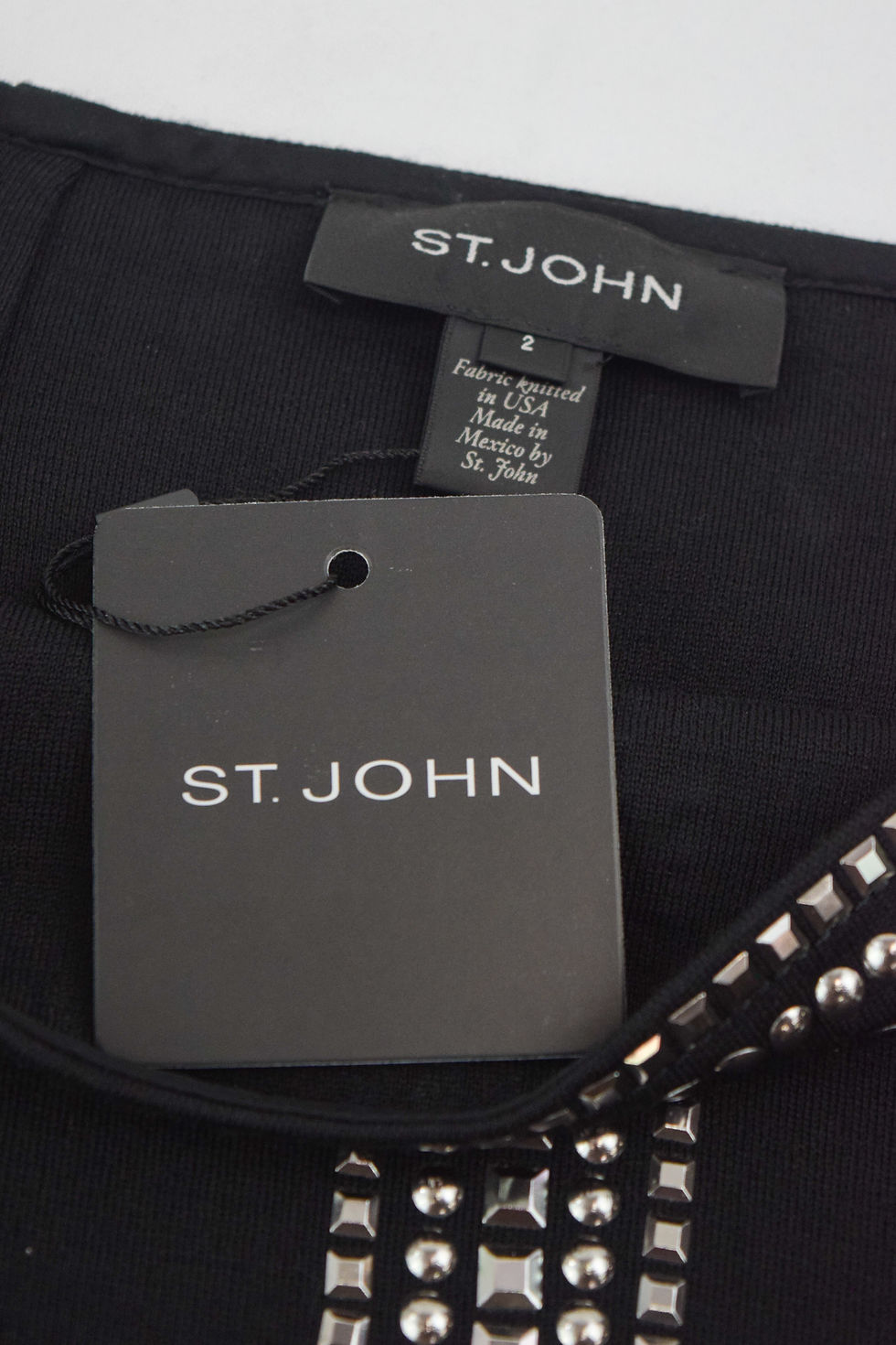 縮圖：NWT ST. JOHN Milano Knit A-line Mini Skirt 2 Black Silver Studded Embellished S