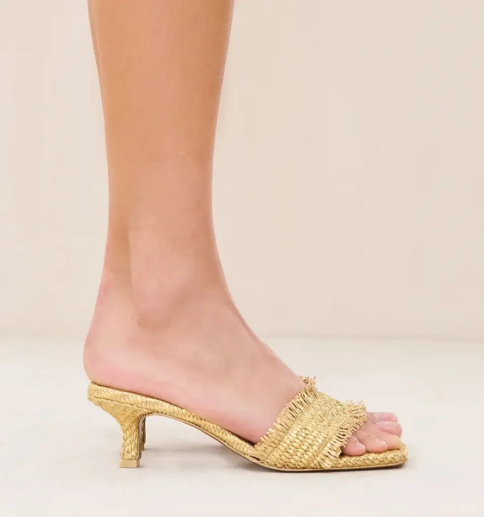 Miniatura: NEW CULT GAIA Ada Knit Straw Kitten Heel Sandals 37.5 Metallic Gold Open Toe