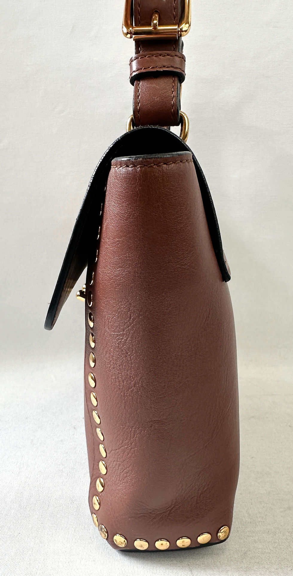 Thumbnail: MARNI Brown Leather Gold Stud Trunk Flap Bag Crossbody Messenger Bag