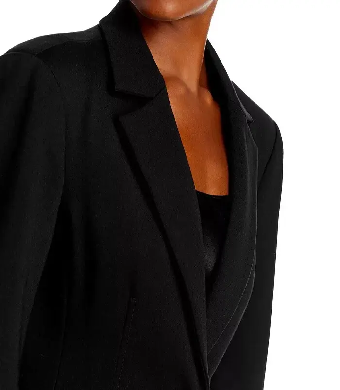 Thumbnail: NWT CINQ A SEPT Ponte Lou Single Breasted Blazer 8 Black Ribbon Sleeves Jacket