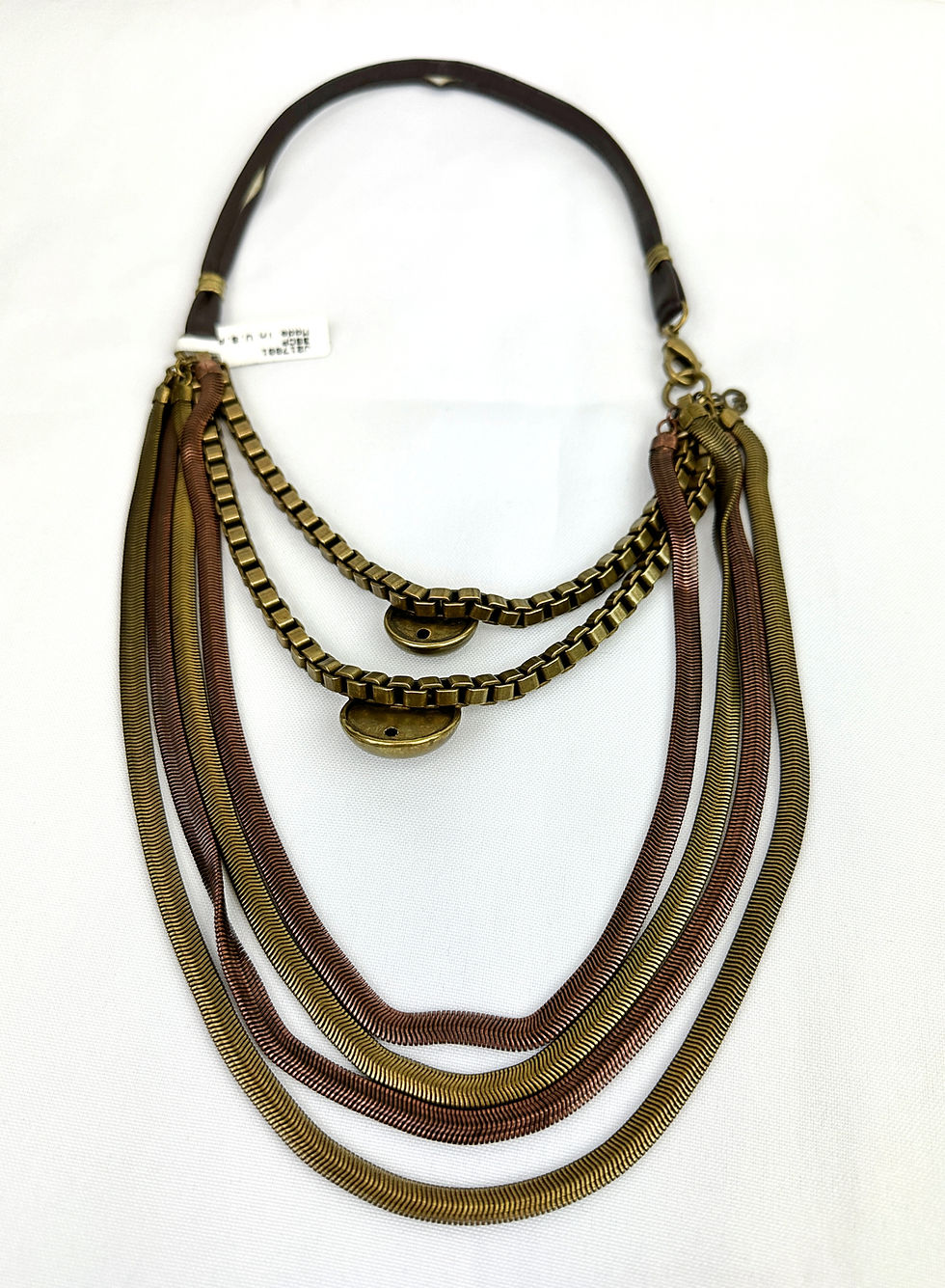 Hình thu nhỏ: ST. JOHN Antique Gold Copper Metal Chain Button Leather Stacked Necklace