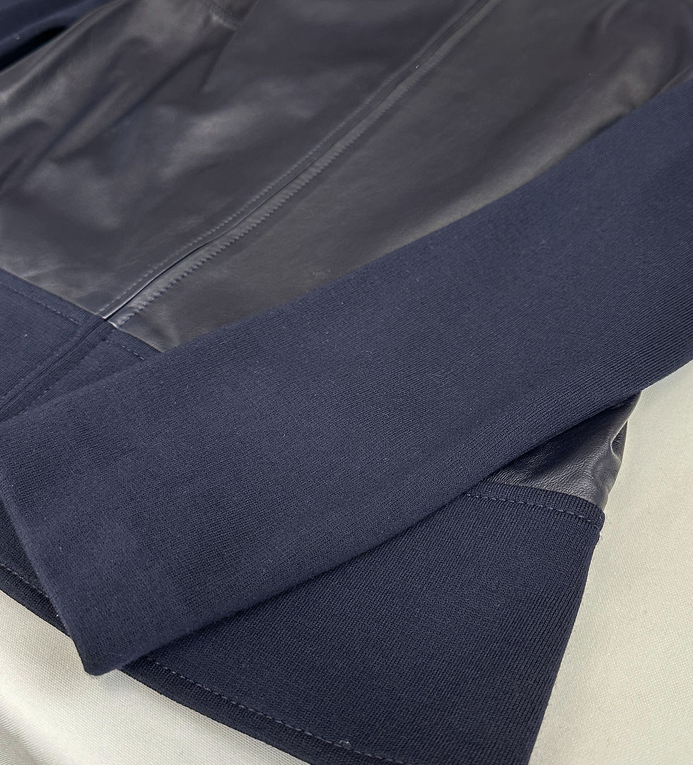 Miniatura: NWT ST. JOHN Leather Milano Knit Jacket 2 Navy Blue Contrast Zipper Long Sleeves
