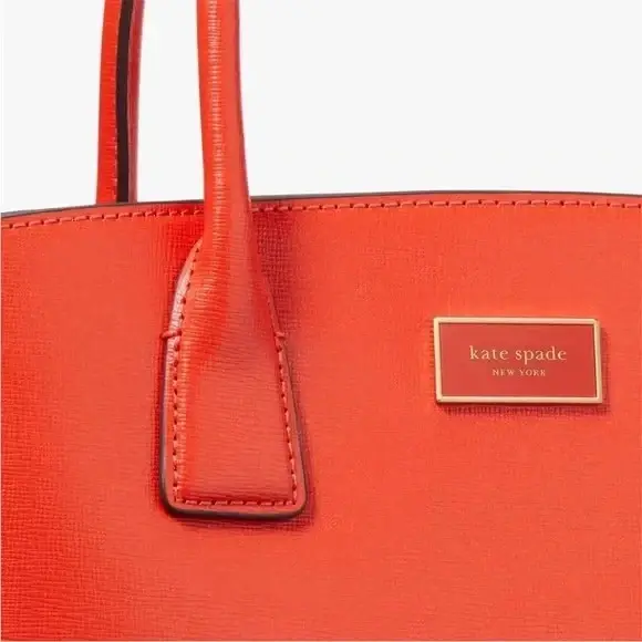 Miniatura: NEW KATE SPADE Serena Saffiano Zip Up Handbag Red Orange Gold Cow Leather Coral