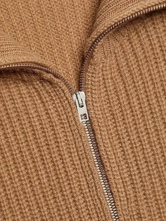 Miniatura: NILI LOTAN Garza Cashmere Half-Zip Sweater Medium Camel Knit Stand Collar M