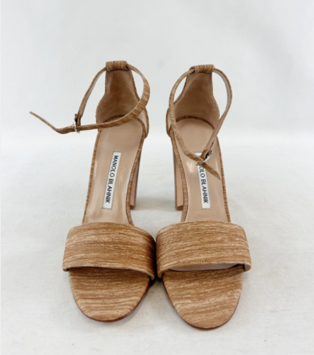 NWB MANOLO BLAHNIK Lauratopri 105 Sandals Heels 37 Brown Raptor