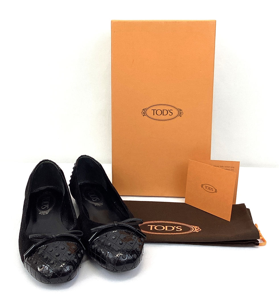 Thumbnail: TOD'S Suede Patent Leather Ballet Flats 36.5 Black Bow Studded Toe Shoes 6.5