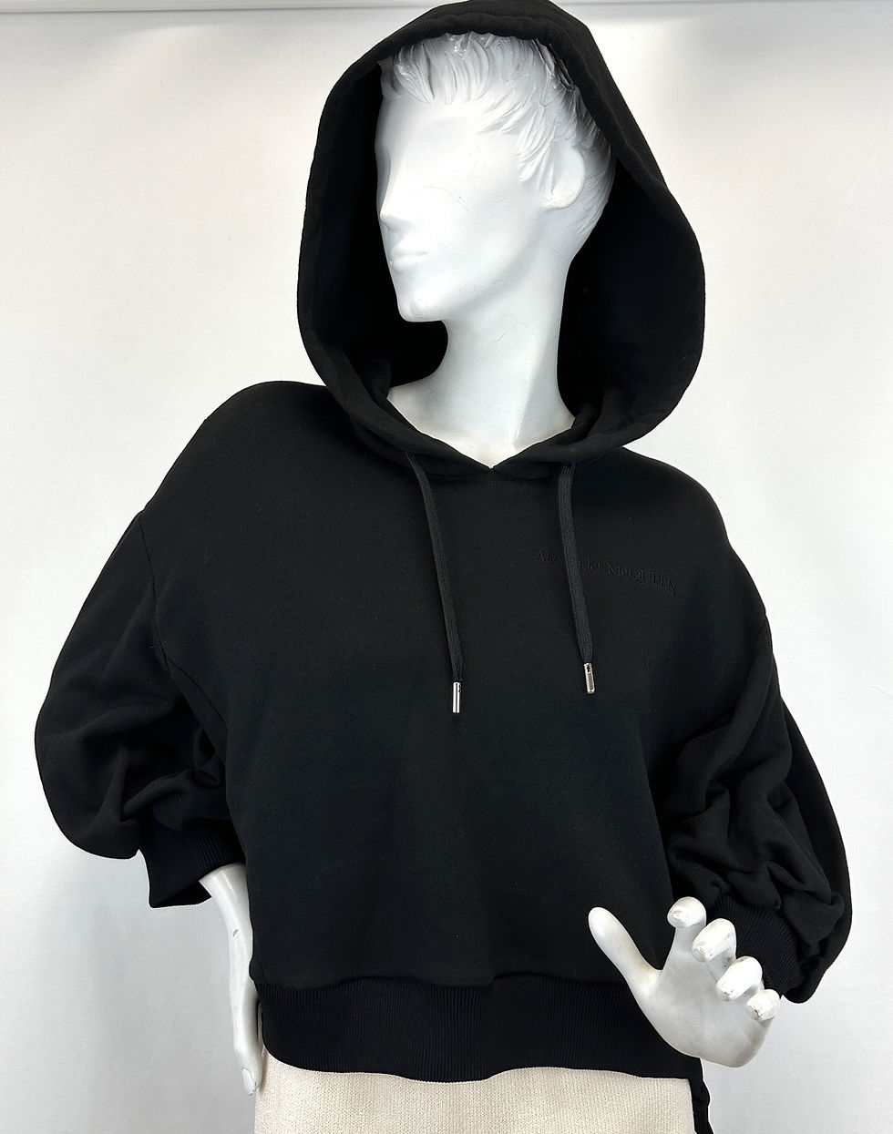 Hình thu nhỏ: NWT ALEXANDER MCQUEEN Cotton Drawstring Hoodie 44 8 Black Logo Embroidered