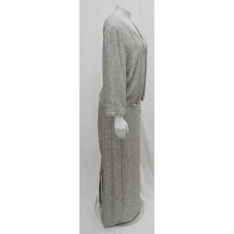 Miniatura: ST. JOHN Couture 2PCS Jacket Maxi Skirt 12 16 Gray Paillette Set