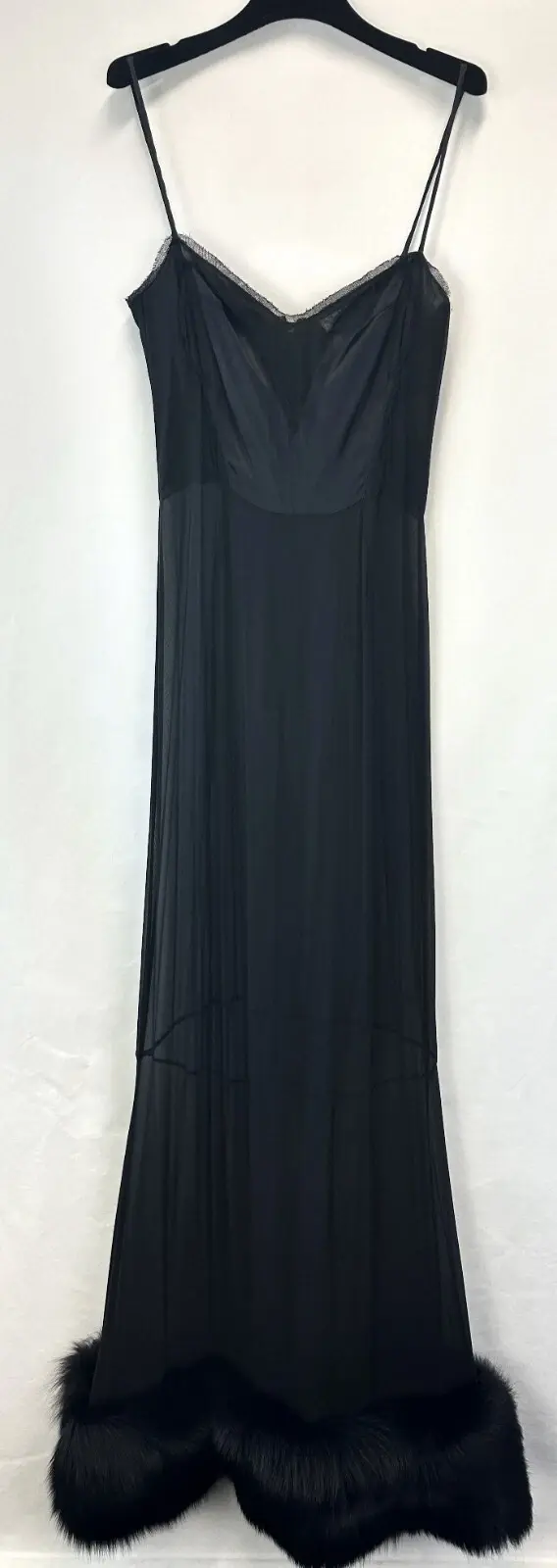 Hình thu nhỏ: NEW YSL YVES SAINT LAURENT COUTURE Silk Lace Fox Trim Gown 40 8 Black Tie 2004