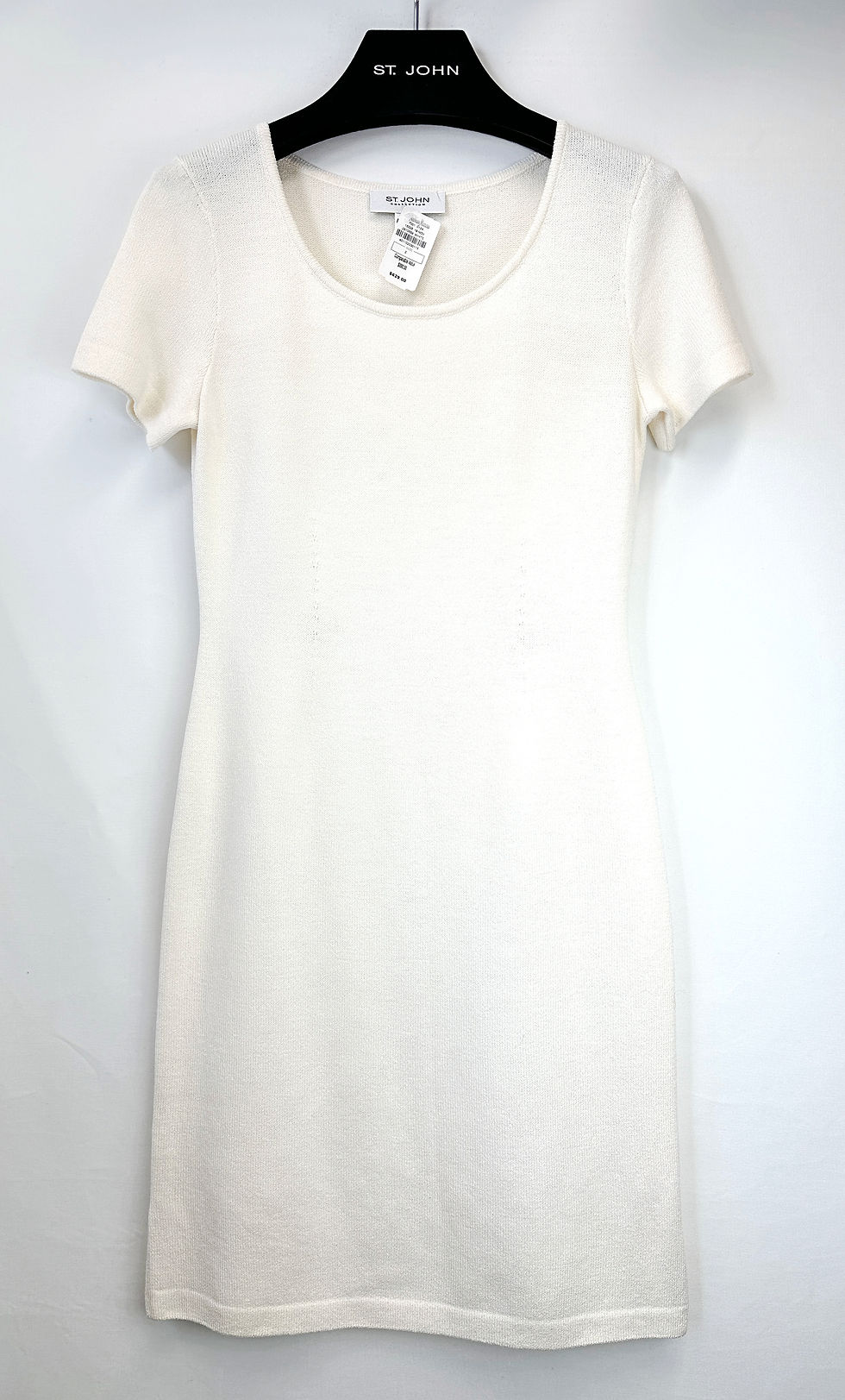 縮圖：NWT ST. JOHN COLLECTION White Santana Knit Sheath Dress 2 Short Sleeve Basic