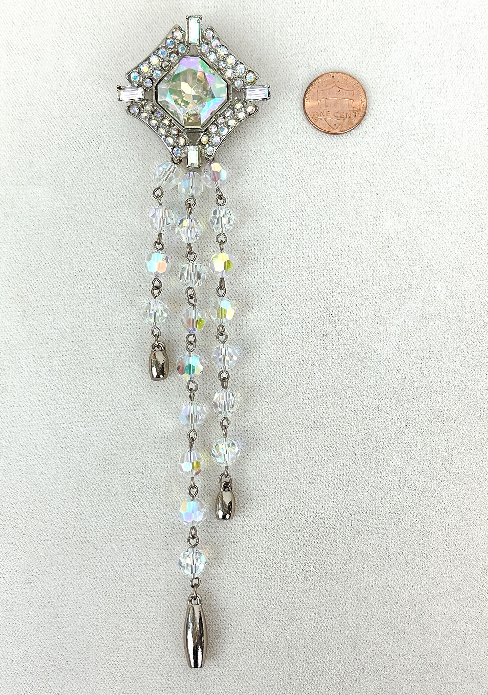 Thumbnail: Vintage NEW ST. JOHN Pin Brooch Champagne Gold Rhinestones Crystals Dangling