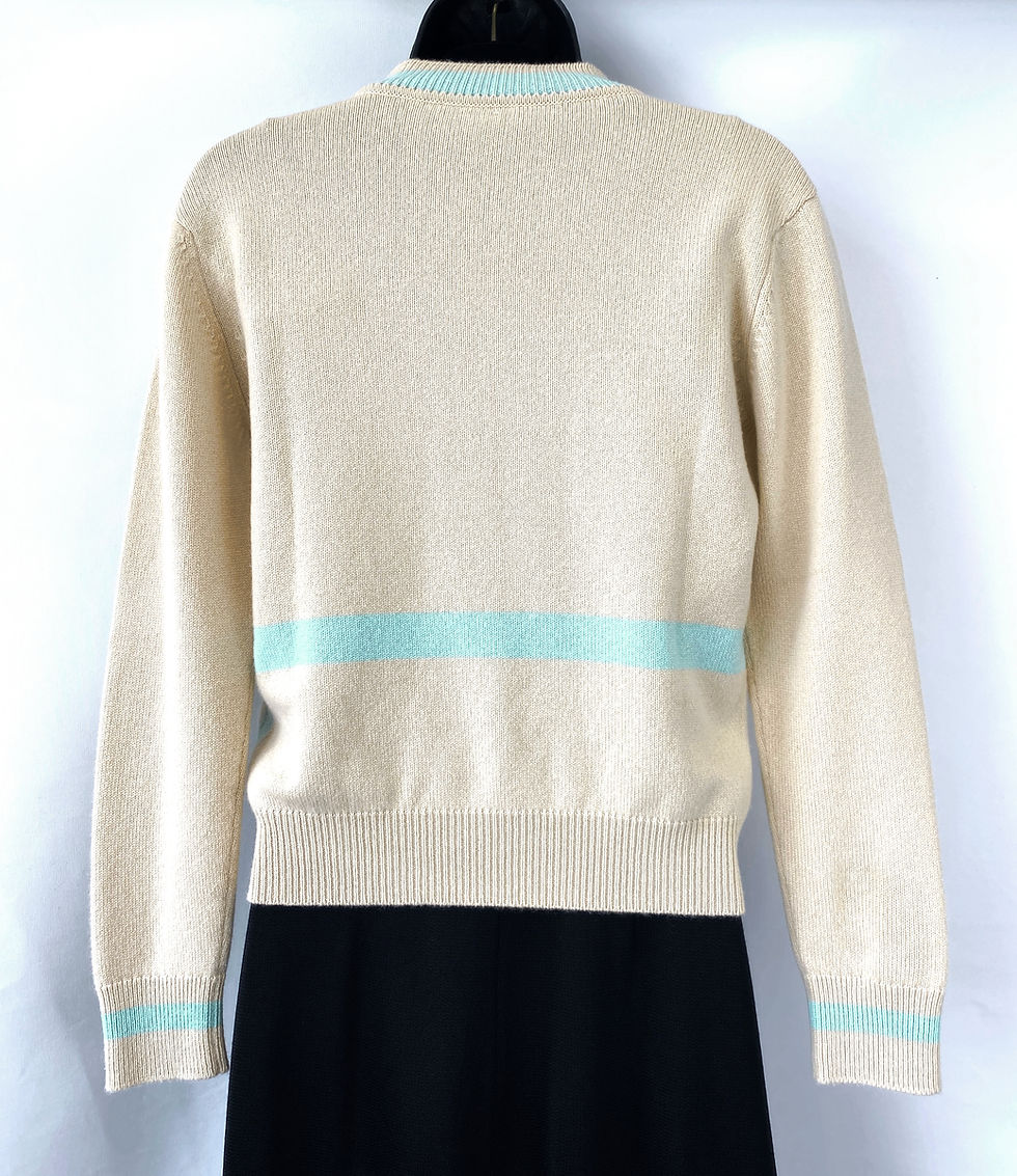 Miniatura: HERMES Cashmere Knit Ribbed Sweater EU 34 US 0 2 Beige Blue Equestrian Print