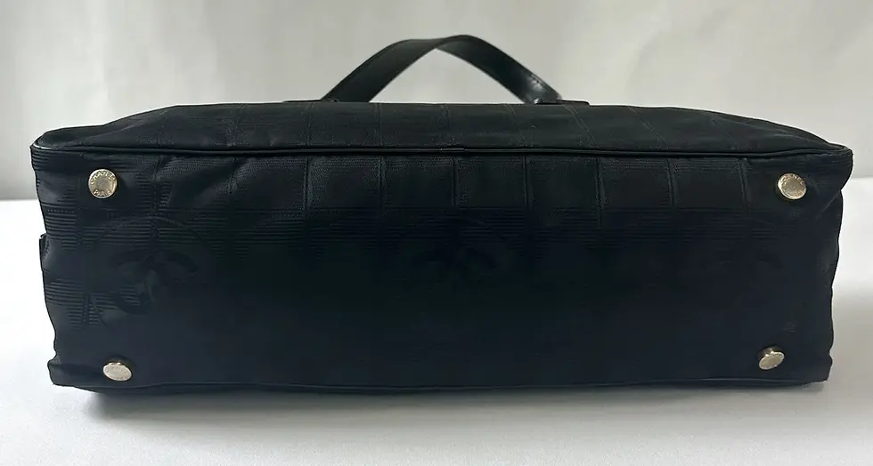 Hình thu nhỏ: CHANEL Ligne Printed Nylon Leather Travel Bowler Bag Small Black CC Logo