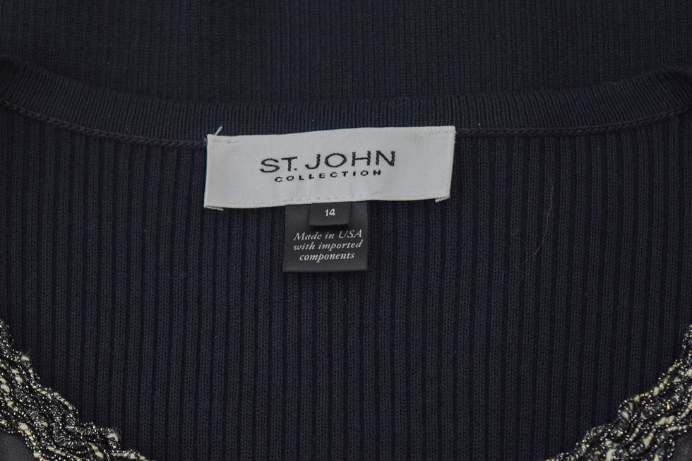 Hình thu nhỏ: ST. JOHN Collection Leather & Rib Knit Jacket 14 Black Fine Gauge Zip Blazer