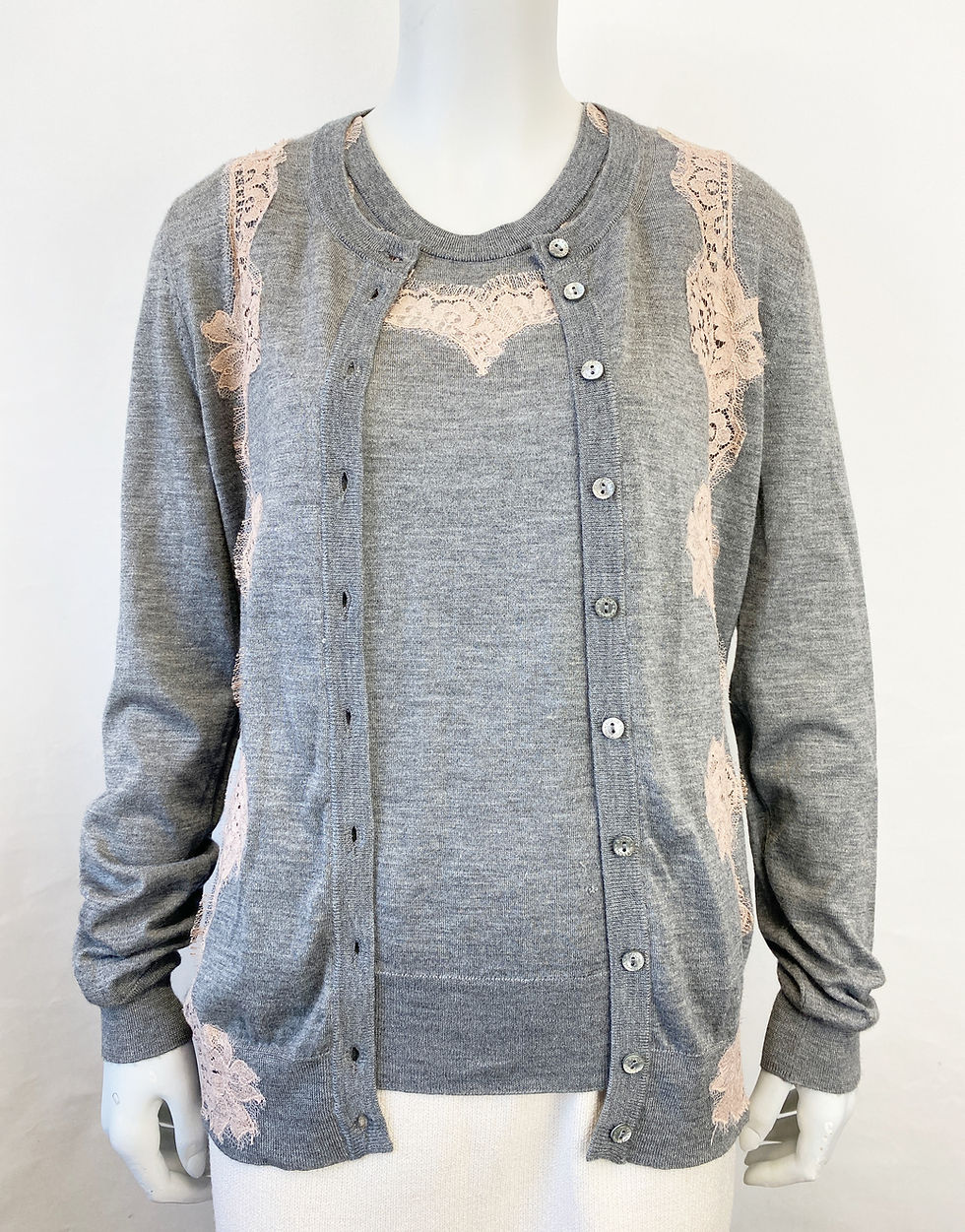 Hình thu nhỏ: DOLCE & GABBANA Grey Nude Lace 2PC Cardigan Top Set Cashmere Blend 44 8